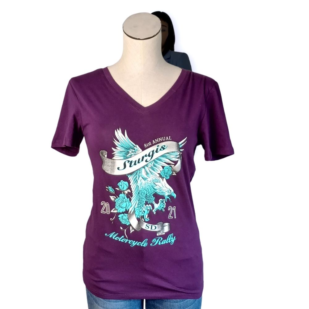 STURGIS Motorcycle Rally  2021 • Large Juniors v-neck t-shirt purple biker